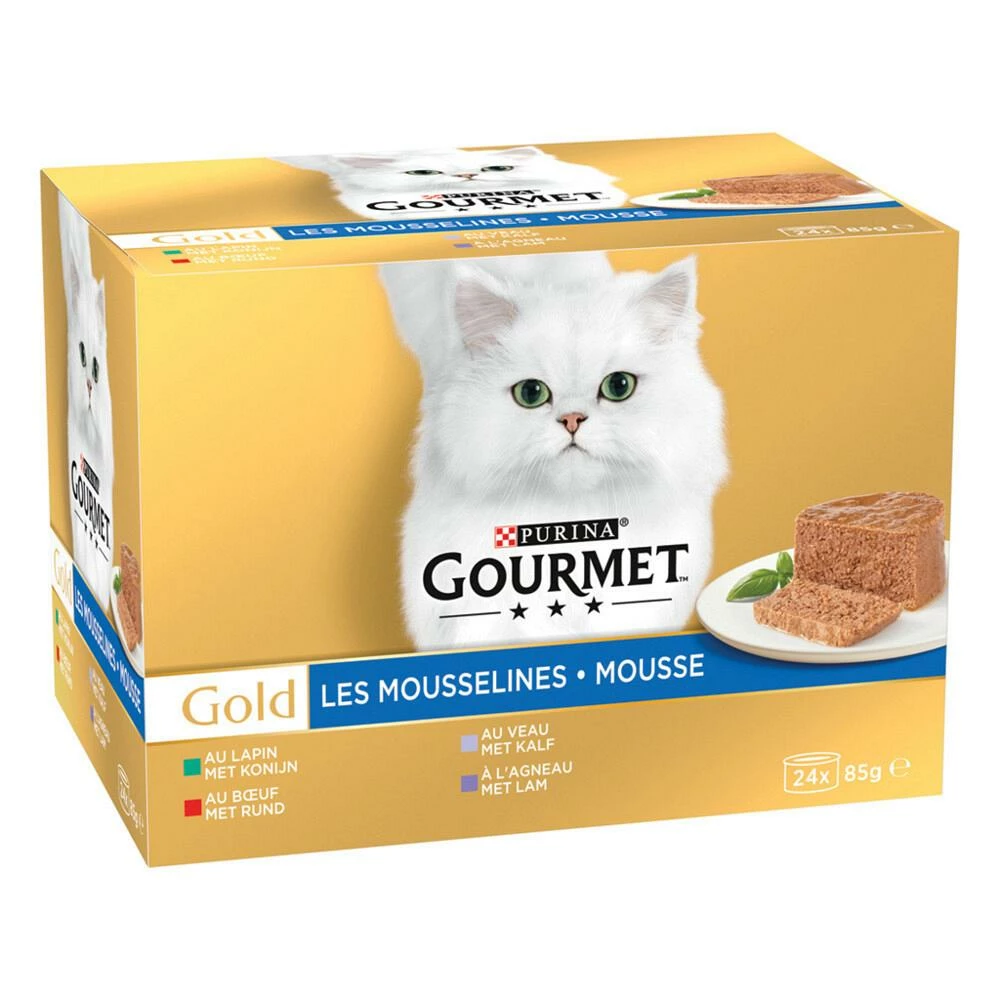 Gourmet Kattenvoer Gold Mousse Konijn, Rund, Kalf, Lam 24 X 85 Gr 3 Gourmet Kattenvoer Gold Mousse Konijn, Rund, Kalf, Lam 24 X 85 Gr